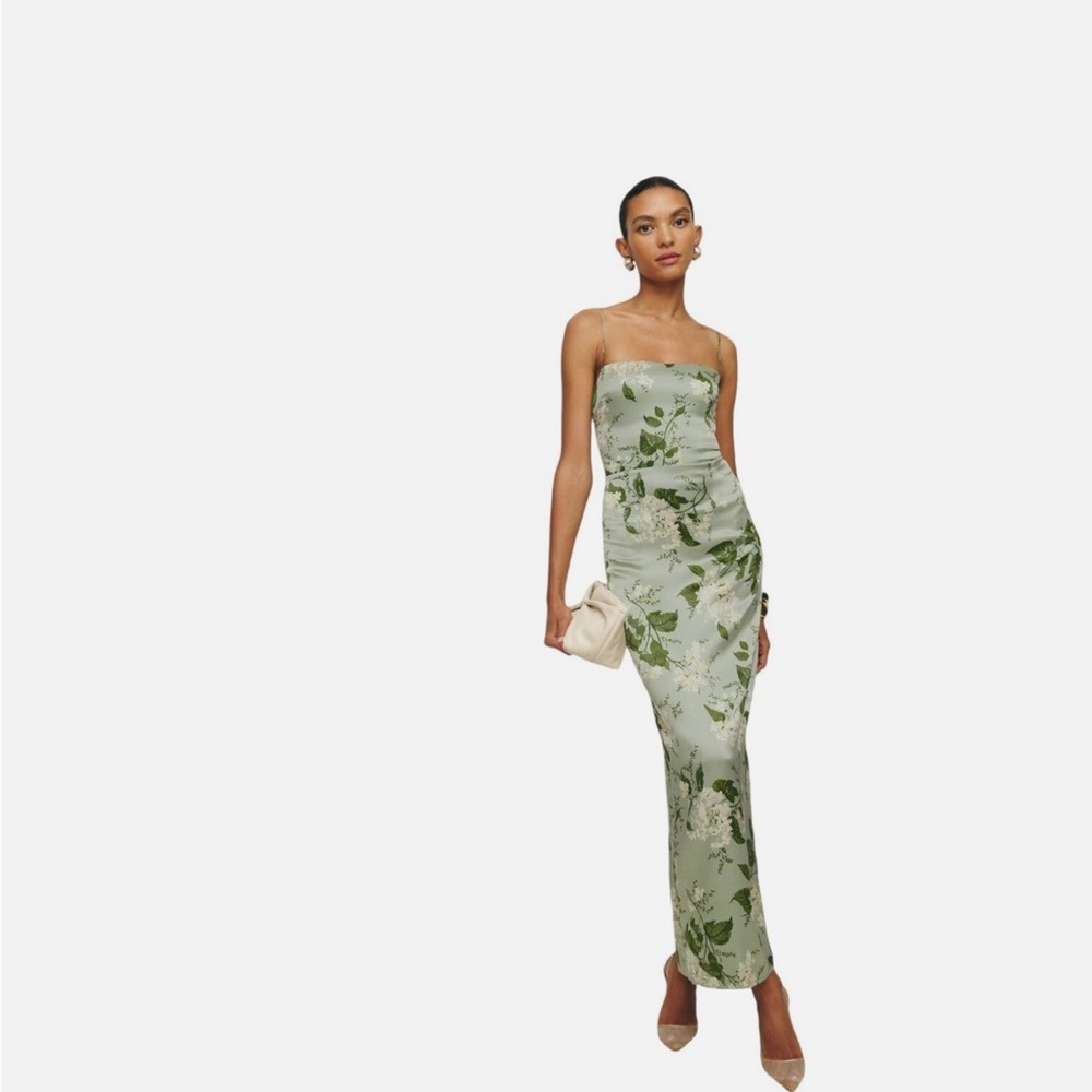 Reformation Frankie silk Floral Mint Green Slip Dress - Picture 4 of 12